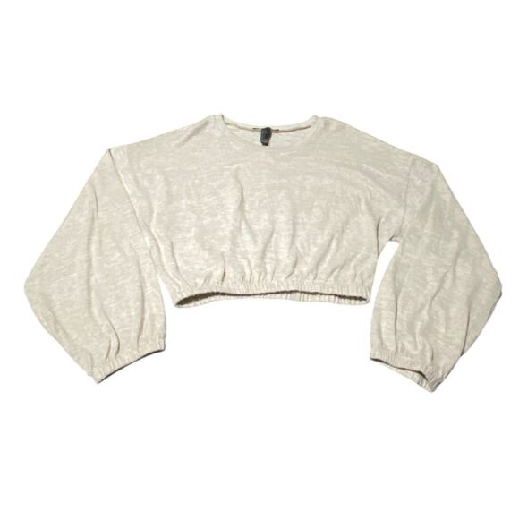 F21 Women's Cropped Sweater Top Long Sleeve Size Large Oatmeal Forever 21 Fall - Picture 10 of 10